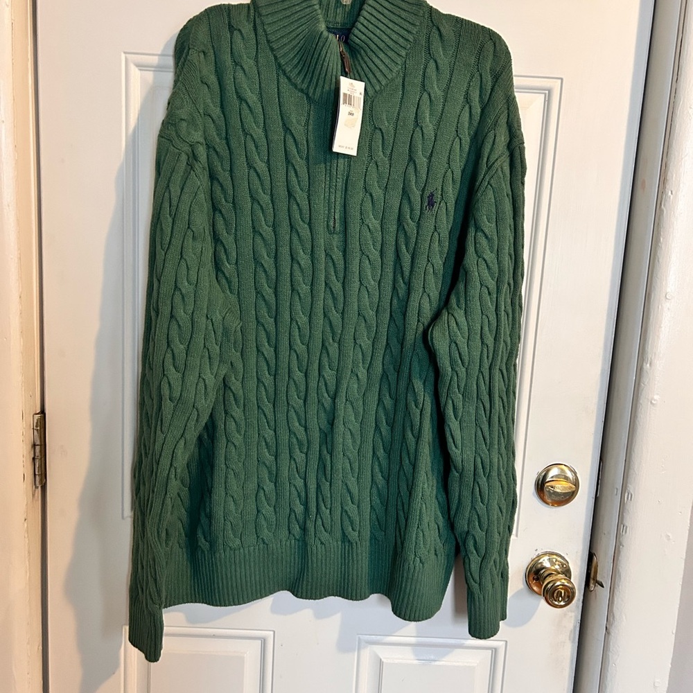 Polo Ralph Lauren Green Cable Knit Zip Sweater